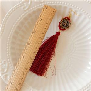 Gothic Style Red Tassel Exquisite Bronze Rose Metal Earrings J18382