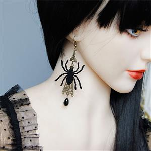 Gothic Black Spider and Bead Halloween Pendant Earrings J19679