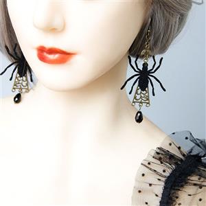 Gothic Black Spider and Bead Halloween Pendant Earrings J19679