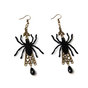 Gothic Black Spider and Bead Halloween Pendant Earrings J19679