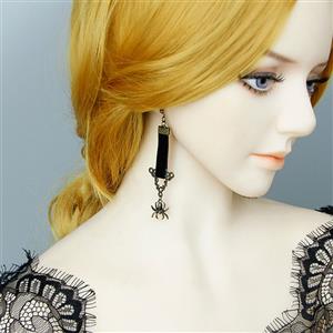 Gothic Style Black Cloth And Alloy Spider Pendant Halloween Earring J19686