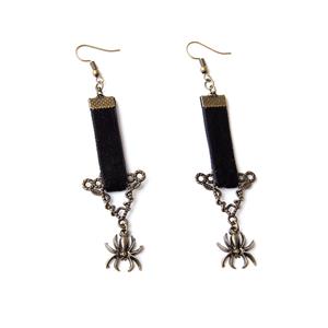 Gothic Style Black Cloth And Alloy Spider Pendant Halloween Earring J19686