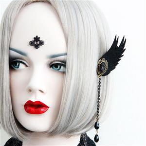 Gothic Style Wings and Gem Alloy Clip Earrings with Beads J18381