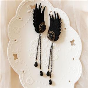 Gothic Style Wings and Gem Alloy Clip Earrings with Beads J18381