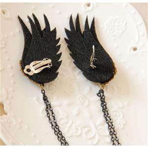 Gothic Style Wings and Gem Alloy Clip Earrings with Beads J18381