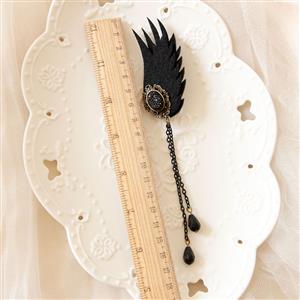 Gothic Style Wings and Gem Alloy Clip Earrings with Beads J18381