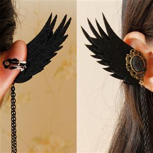 Gothic Style Wings and Gem Alloy Clip Earrings with Beads J18381