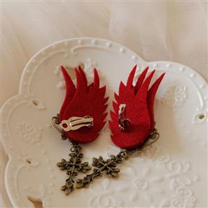 Gothic Style Red Wings and Ruby Alloy Clip Earrings with Cross J18385