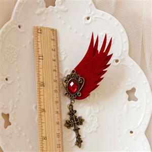 Gothic Style Red Wings and Ruby Alloy Clip Earrings with Cross J18385