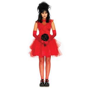 Gothic Red Vampire Multi-layered Floral Lace Mini Wedding Dress Adult Ghost Bride Costume N19195