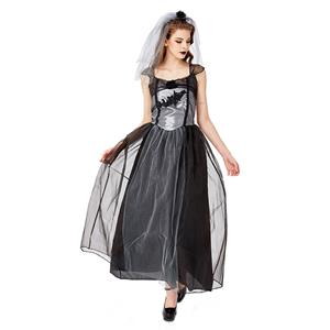 Gothic Vampire Multi-layered Mesh Long Wedding Dress Adult Ghost Bride Costume N19443