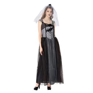 Gothic Vampire Multi-layered Mesh Long Wedding Dress Adult Ghost Bride Costume N19443