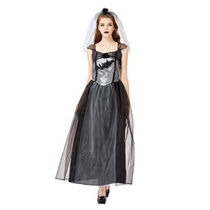 Gothic Vampire Multi-layered Mesh Long Wedding Dress Adult Ghost Bride Costume N19443