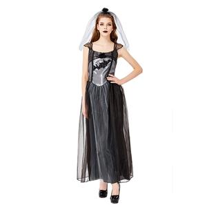 Gothic Vampire Multi-layered Mesh Long Wedding Dress Adult Ghost Bride Costume N19443