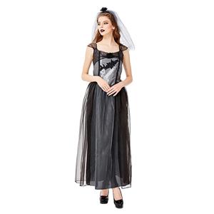 Gothic Vampire Multi-layered Mesh Long Wedding Dress Adult Ghost Bride Costume N19443