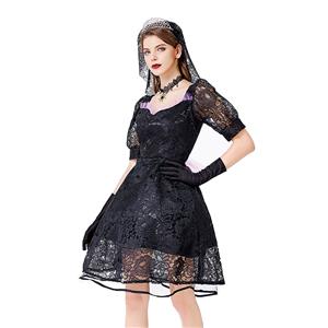 Gothic Vampire Black Multi-layered Lace Wedding Dress Adult Ghost Bride Costume N20738
