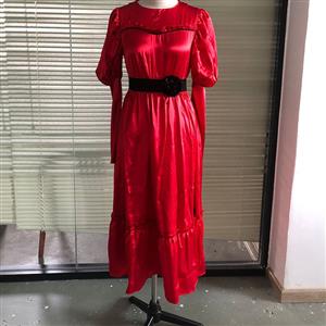 Gothic Vampire Red Long Sleeves Maxi Dress Adult Ghost Bride Wedding Costume N22608