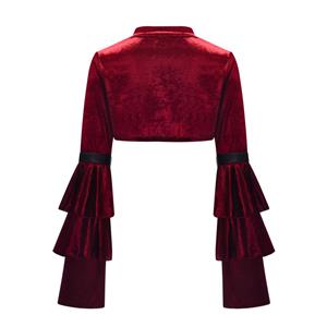 Medieval Victorian Gothic Wine-red Velvet Stand Collar Long Layered Sleeve Shrug Bolero N20159