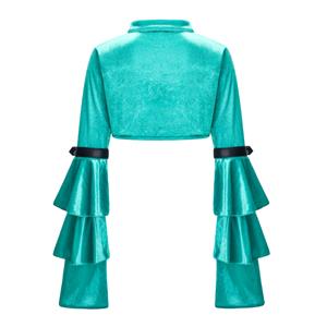 Medieval Victorian Gothic Green Velvet Stand Collar Long Layered Sleeve Shrug Bolero N20160