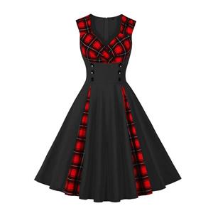 Halloween dress, gothic dress, vintage dress, plaid dress, sleeveless dress, retro dress, party dress, themed dress, flared dress, contrast dress #N237807