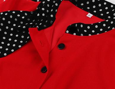 Vintage Audrey Hepburn Style Dress - Red Polka Dot A-Line with Bow Tie Collar N237809
