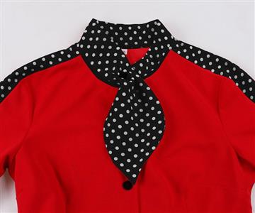 Vintage Audrey Hepburn Style Dress - Red Polka Dot A-Line with Bow Tie Collar N237809