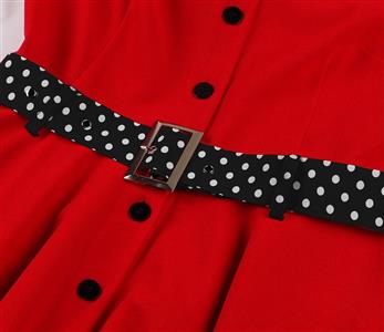 Vintage Audrey Hepburn Style Dress - Red Polka Dot A-Line with Bow Tie Collar N237809