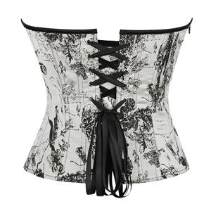 Gothic Vintage Print Corset Top – Victorian Style Bustier with Bow Details & Lace-Up Back N23911