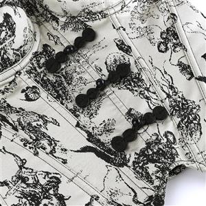 Gothic Vintage Print Corset Top – Victorian Style Bustier with Bow Details & Lace-Up Back N23911