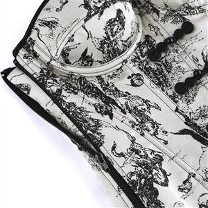 Gothic Vintage Print Corset Top – Victorian Style Bustier with Bow Details & Lace-Up Back N23911