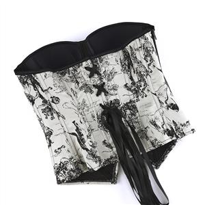 Gothic Vintage Print Corset Top – Victorian Style Bustier with Bow Details & Lace-Up Back N23911