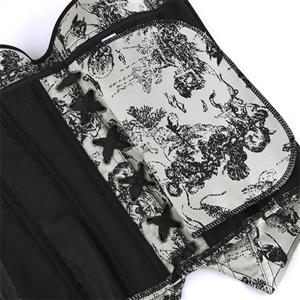 Gothic Vintage Print Corset Top – Victorian Style Bustier with Bow Details & Lace-Up Back N23911