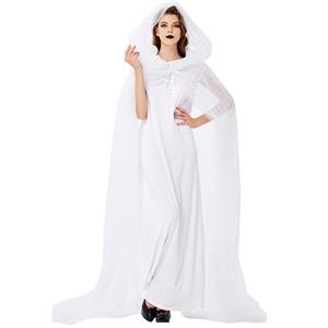 Vintage White Ghost Bride Long Wedding Dress and Mesh Long Cloak Adult Halloween Costume N19444