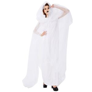 Vintage White Ghost Bride Long Wedding Dress and Mesh Long Cloak Adult Halloween Costume N19444