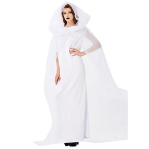 Vintage White Ghost Bride Long Wedding Dress and Mesh Long Cloak Adult Halloween Costume N19444