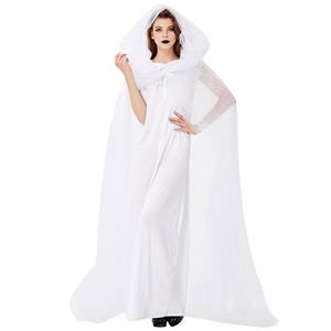 Vintage White Ghost Bride Long Wedding Dress and Mesh Long Cloak Adult Halloween Costume N19444