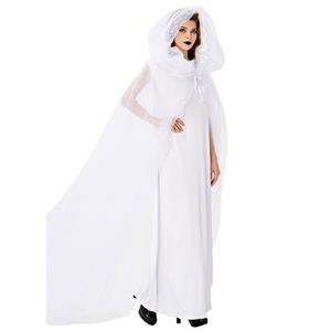 Vintage White Ghost Bride Long Wedding Dress and Mesh Long Cloak Adult Halloween Costume N19444