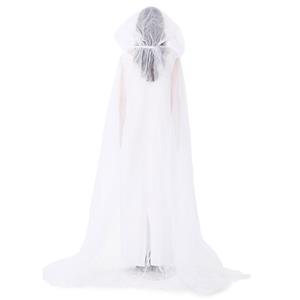 Vintage White Ghost Bride Long Wedding Dress and Mesh Long Cloak Adult Halloween Costume N19444