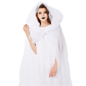 Vintage White Ghost Bride Long Wedding Dress and Mesh Long Cloak Adult Halloween Costume N19444