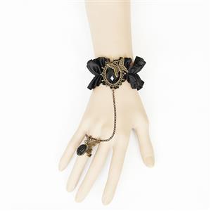 Vintage Bracelet, Gothic Butterfly Bracelet, Cheap Wristband, Gothic Black Lace Bracelet, Victorian Bracelet, Retro Black Wristband, Bracelet with Ring, #J18033