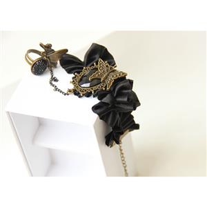 Gothic Wristband Butterfly Embellishment Bracelet with Ring J18033