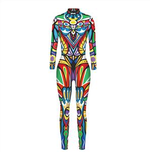 New Product Graffiti 3D Printed High Neck Long Bodycon Jumpsuit Halloween Costume N21254