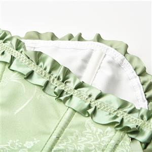 Victorian Gothic Grass Green Brocade Plastic Boned Ruffle Waist Cincher Body Shaper Overbust Corset N22409