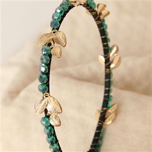 Green Gem Gold Leaves Decor Hairhoop J12832