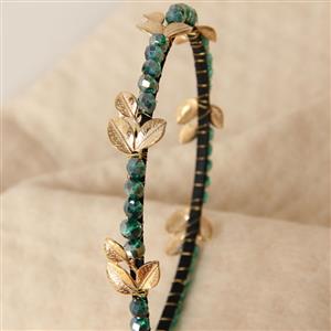 Green Gem Gold Leaves Decor Hairhoop J12832