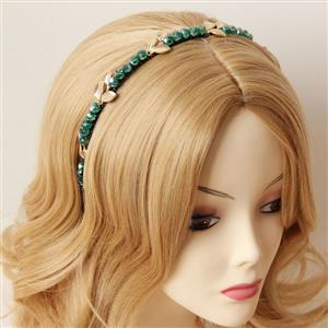 Green Gem Gold Leaves Decor Hairhoop J12832