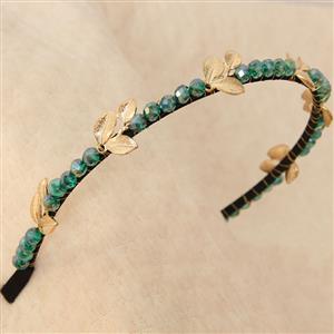 Green Gem Gold Leaves Decor Hairhoop J12832