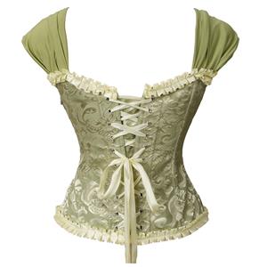Green Lace-Up Dance Bustier Corset with Ruffle Shoulder Straps and Scalloped Hem N237867