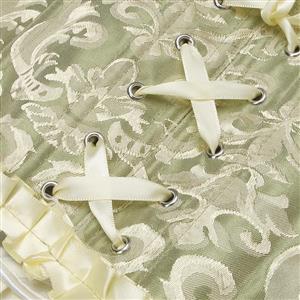 Green Lace-Up Dance Bustier Corset with Ruffle Shoulder Straps and Scalloped Hem N237867