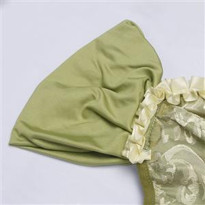 Green Lace-Up Dance Bustier Corset with Ruffle Shoulder Straps and Scalloped Hem N237867